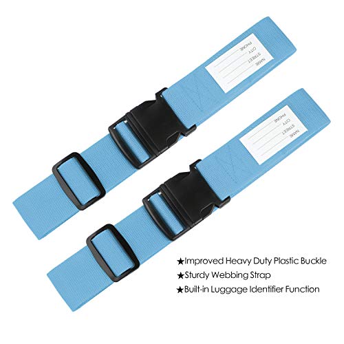 MXZONE 2 Pack Luggage Straps Suitcase Belts Travel Accessories Bag Straps with ID Label Universal Belt Free Luggage Tag, Blue