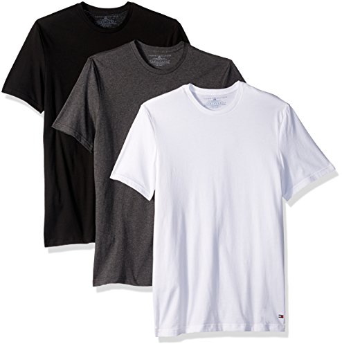 Tommy Hilfiger Men's Undershirts 3 Pack Cotton Classics Crew Neck T-Shirts, White/Gray/Black, Small