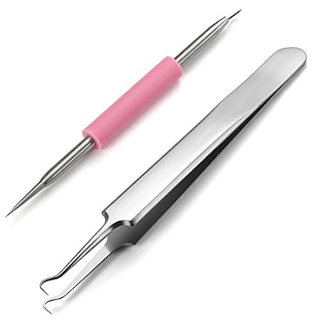 Mitesserentferner 2 Stücke Werkzeuge Pinzette und Nadel aus Chirurgischen Edelstahl - professionelle Verunstaltung Extractor 