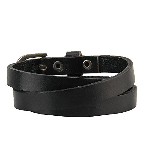 Jenia men s wide alloy genuine leather bracelet cuff wr…
