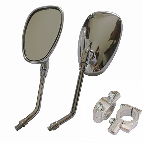 Yibid Universal Chrome Oval Motorcycle Rearview Side Mirrors 10mm, with 7/8" Handlebar Mount for Honda Kawasaki Suzuki Custom Cruiser Chopper Adventure Kymco Victory Vulcan Street Sports Dirt Bike M10 - Thumbnail 7