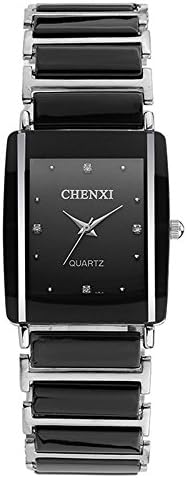 Fashion Luxury Couple Men Women Watch - Ceramic Strap Rectangle Decorative Rhinestone Quartz Wrist Watch for Gents Ladies