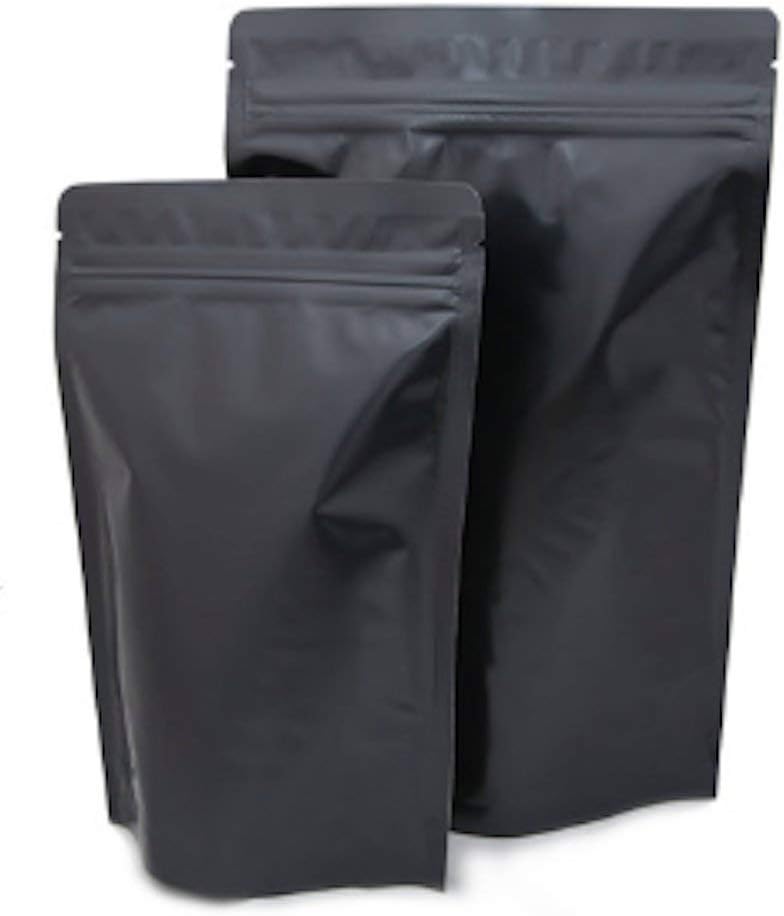 Assorted Sizes Matte Black Stand Up Airtight Zipper Pouches Smell Leak Proof Food Herb Coffee Protein Powder Storage Bags (15, 10 Small + 5 Medium)