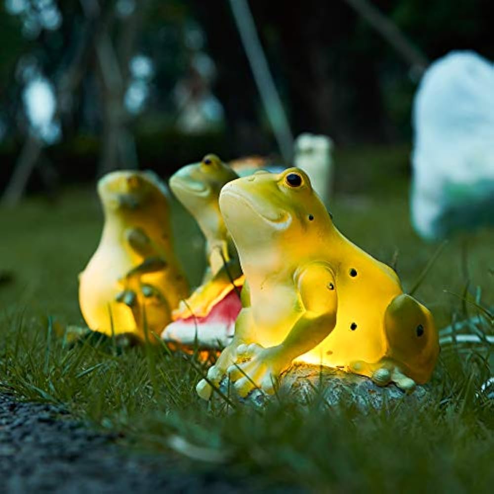 Frogs Figurine Lights Solar Powered LED Garden Statue Lawn Yard Decor
