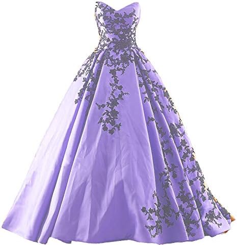 Kivary Gothic Black Satin Lace V Neck A Line Long Prom Corset Wedding Dresses