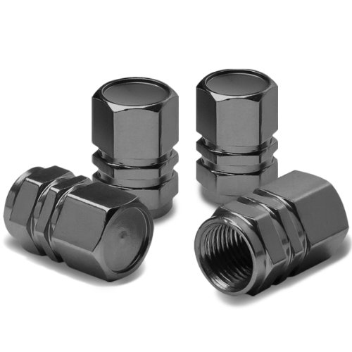 Hexagon Style Polished Aluminum Royal Black Chrome Tire Valve Stem Caps (Pack of 4)