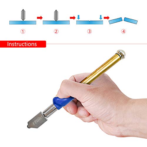 2 Pieces 4-15 mm Heavy Duty Glass Cutter with Oil Dropper, Glass Cutting Carbide Tip Cutter Tool for Thick Glass, Tiles, Glass Art, Mirror