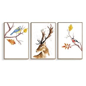 Framed Canvas Wall Art for Living Room, Bedroom Beautiful Deer in Forest Canvas Prints for Home Decoration Ready to Hanging - 16"x24"x3 Panels