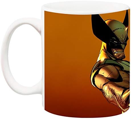 Anni69 Wolverine with His Claws with Yellow Background Ceramic Coffee Mug (White)