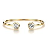 ISAACSONG.DESIGN Rose Gold Silver Tone Cuff Bangle Bracelet Zirconia Crystal Stone Jewelry for Women (Yellow Gold)