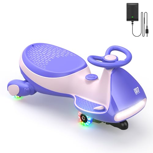 FanttikRide N7 Classic Electric Wiggle Car with Pedal, Rechargeable Battery, Ride on Toys, Swing Car, 2 Speeds, Anti-Rollover, Flashing Light Wheels, Bluetooth, for Ages 3 and Up, 150 Lbs, Pink