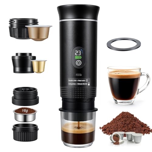 Yaskyly Portable Coffee Maker, 20 Bar, 3 in 1 Portable Espresso Machine Compatible with Small/Large Capsules and Ground Coffee, Self-Heating, Portable Coffee Maker for Travel, Camping Car