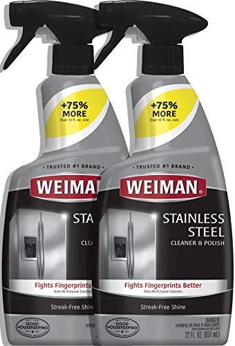 Weiman Stainless Steel Cleaner and Polish - 22 Ounce (2 Pack) - Protects Appliances from Fingerprints and Leaves a Streak-Free Shine for Refrigerator Dishwasher Oven Grill etc - 44 Ounce Total