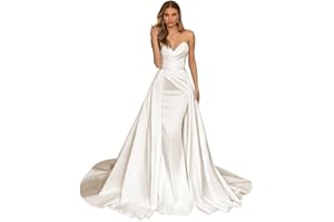 Fokissy Strapless Mermaid Wedding Dresses Ruched Satin Prom Dresses Long Formal Dresses
