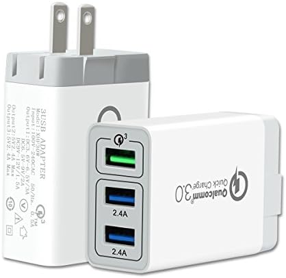 Quick Charge 3.0 USB Wall Charger, 3 Port Travel Wall Fast Charger Qualcomm Adapter QC2.0 QC2.0 Quick Charging Block Plug for iPhoneX/8/7/6 Samsung S8/S7,Note8/7,LG,iPd,Nexus,HTC&amp;More