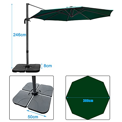RANSENERS Sonnenschirm Ampelschirme Ø 300cm mit Schirmständer, Gestell Aluminium/Stahl, Bespannung Polyester mit UV 80… – Bild 3