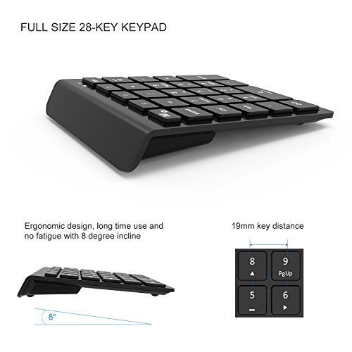 Bluetooth Number Pad, Vive Comb 28-Key External Numeric Keypad with Shortcuts Numpad for Laptop, Desktop, PC, Notebook-Black