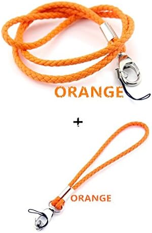 Handmade Braided Lanyards PU Leather Necklace Wrist Hand Straps Premium Quality Neck Lanyards keychain （1 Long and 1 short) For Camera &amp; Cell Phone&amp; ID Badge Holder --2 Pack (ORANGE)
