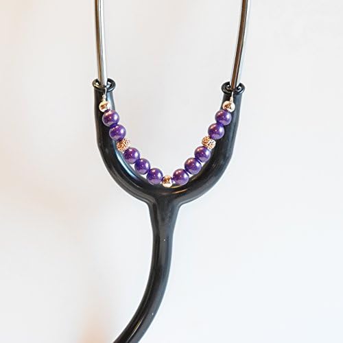 Women's Beaded Stethoscope ID Tag Pendant Charm Jewelry Accessories PURPLE &amp; ROSE GOLD