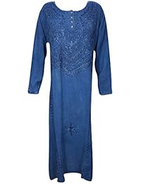 Mogul Womens Boho Maxi Dress Enzyme Wash Embroidered Tunic Shift Dresses XL
