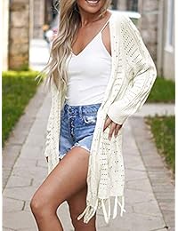 MIROL Women's Casual Long Sleeve Open Front Boho Knit Cardigans Hollow Out Crochet Tassel Sweaters Shawl Kimono Coat Outwear