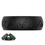 5starzz Premium Quality Fashion Silicone Wedding Ring for Men and Women, Rubber Wedding Band, Practical and Beautiful Mountains Design Inspired by Nature, 8 or 6 mm Wide, Comes in a Gift Box