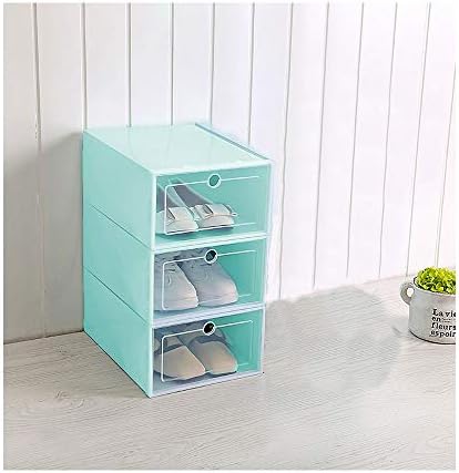 VIOLETY 3pc Storage Shoes Box Clear Plastic Foldable Stackable Shoe Container Closet Shelf Organizer (Large, Green)