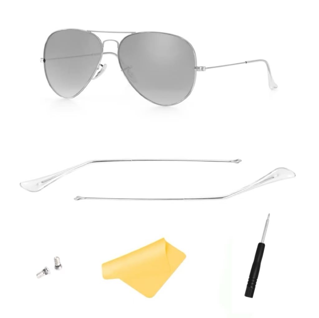 FOOUS Replacement Arm Temple Tips for Ray-Ban RB3025 Sunglasses Repair Kit Parts ((Silver) Temple Arms+(Clear) Temple Tips)