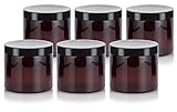 Amber 16 oz Large PET Plastic (BPA Free) Large Refillable Jar - (6 pack) + Labels