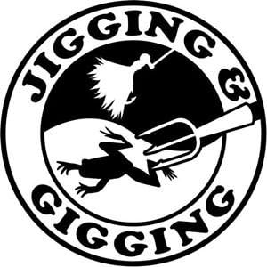 lovelyvv Jigging and Gigging Frog Hunting Sportsman Decal Sticker- 6" Wide White Color