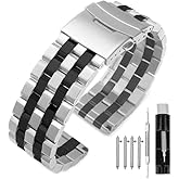 Kai Tian Brushed Stainless Steel Watch Band Strap 18mm/20mm/22mm/24mm/26mm Metal Replacement Bracelet with Double-Lock Deployment Clasp For Men Women Black/Silver/Two Tone IP Black
