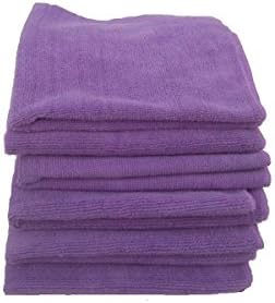 5 Beautful Purple Microfiber Towels 16" X 16"- 300 GSM Professional Quality Plus One Bonus 16" Blue Or Green Microfiber Glass Towel