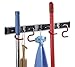 Cavoli Mop Broom Holder Wall Mounted S Type,Garage Storage Holds Up to 7 Tools and Over 50 pounds 17.5 Inches,Base Made by Aluminum Metal (4 Positions and 3 Hooks)