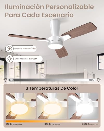 Airwit Ventilador de Techo con Luz LED, 41 Pulgadas, Motor DC Silencioso, 3 Aspas, Abanico de Techo Moderno con Control Remoto para Interior Acabado En Madera Amarilla, Color Madera Oscura