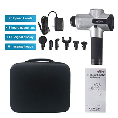 RELIFE REBUILD YOUR LIFE Massage Gun Super Quiet Deep Tissue Percussion Massager for Sore Muscles Post Workout, 20 Speed Levels, 6 Electric Massage Heads (Silver) - Thumbnail 6