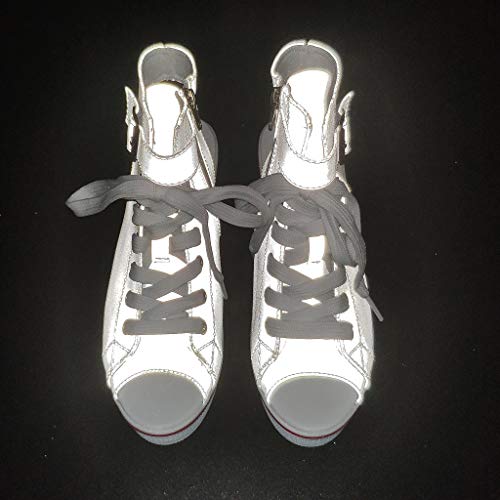 lkoezi Women High Pumps, Lady Wedges Casual Shoes Illuminate Fish Mouth Platform Shoes Chameleon Reflective Sandals Side Zipper Lace Fish Boots - Thumbnail 3