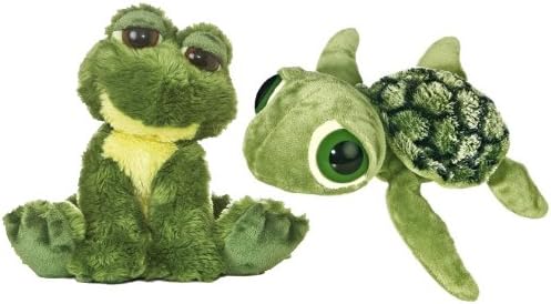 Aurora World Dreamy Eyes Fantabulous Frog and Slide Sea Turtle 10" Plush Green and Fluffy Set