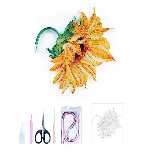 Uniquilling Quilling Kit Paper Quilling Kit for Adults Beginner, Handmade DIY Craft Quilling Paper Filigree Painting Kit Tools, Home Room Wall Art Decor Perfect Gifts, 8 * 10-inch Sunflower (Basic)