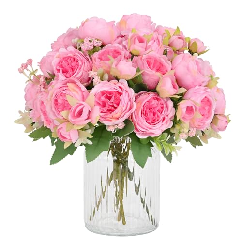 MARTINE MALL 4 Packs Peonies Artificial Flowers, Dark Pink Artificial Peonies, Silk Peonies Flowers Fake Peonies Artificial Flowers Peonies Bouquet for Centerpiece Table Wedding Party Home Decor
