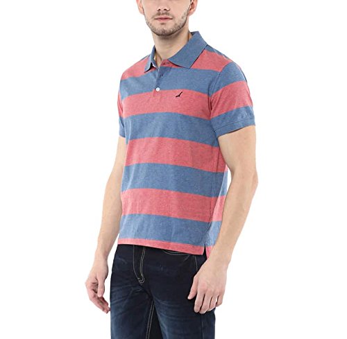 american crew men's cotton t-shirt blue and brick red melange