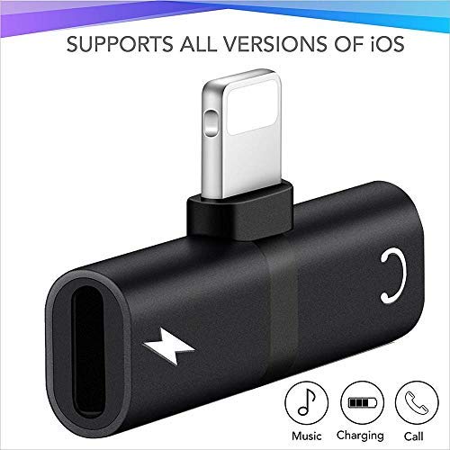 2 in 1 Compatible Adapter & Splitter for iPhone 7/7 Plus / 8/8 Plus/X,YUEMI Dual Jack Aux Audio & Charging & Calling & Sync Cable Connector Earphone Charger ...
