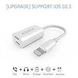 Dual Lightning Adapter & Splitter for iPhone 7 / 7 Plus, ILDOCK Lightning Splitter Audio + Charge and Sync Data Compatible for iOS 10.3 (white)