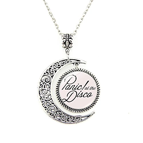 Panic! at The Disco Band Logo Charm Crescent Moon Pendant Necklace (Best Death Metal Albums Of All Time)