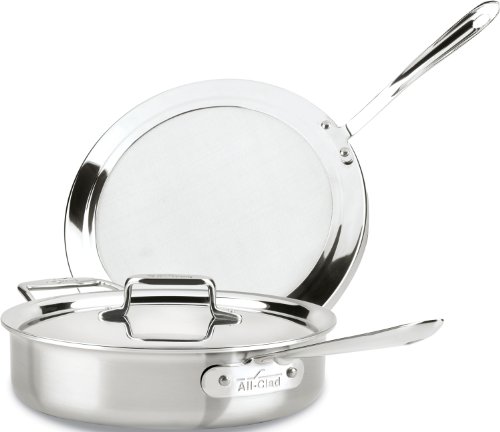Click Here to See More Images All-Clad BD554045 D5 Brushed 18/10 Stainless Steel 5-Ply Bonded Dishwasher Safe Chicken Fryer with Lid and Screen Cookware, 4-Quart, Silver