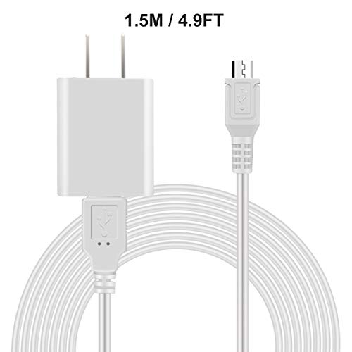 Dericam 5V 1A Micro USB Wall Charger, 5 Volt 1000mA AC to DC Power Adapter for Home Security Camera, 5ft/1.5 Meter Power Cord,US Plug (5V 1A USB Charger-White)