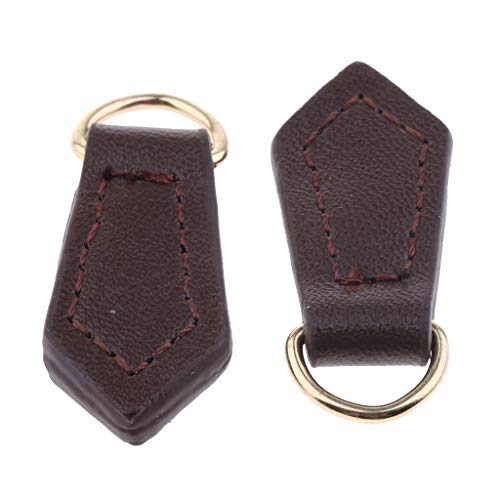 Fityle 2 Pieces Genuine Leather Zipper Pull Tags Puller Handbag Purse Wallet Accessories - Coffee, as described - Thumbnail 4