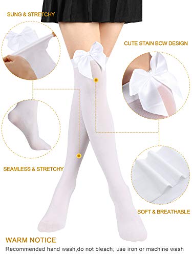 SATINIOR Knee High Socks with Bow White Stockings Black Stockings Women Thigh High Socks