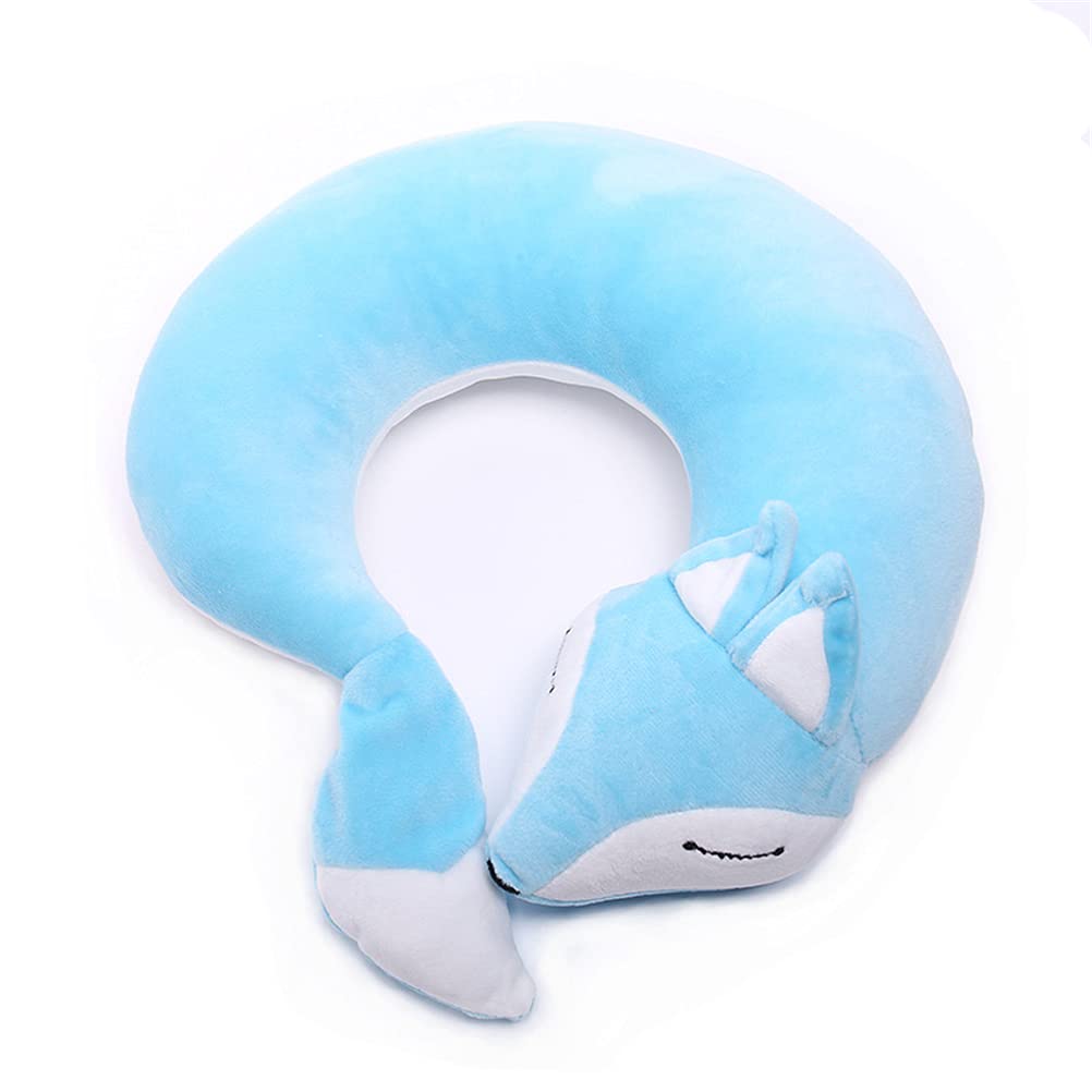 Maibar Kids Neck Pillow for Airplanes Travel Pillows Animal Fox Cartoon Pillow for Adult (Blue)