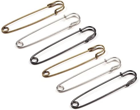 Bayee Extra-large Heavy-duty 4" Steel Safety Pins 3-color Set of 12 for Blankets, Sweater, Knitted Fabric, Crafts (silver & black & bronze)