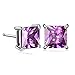 GULICX Silver Tone 7mm Square CZ Amethyst Color Pierced Earrings Studs Purple Unisex